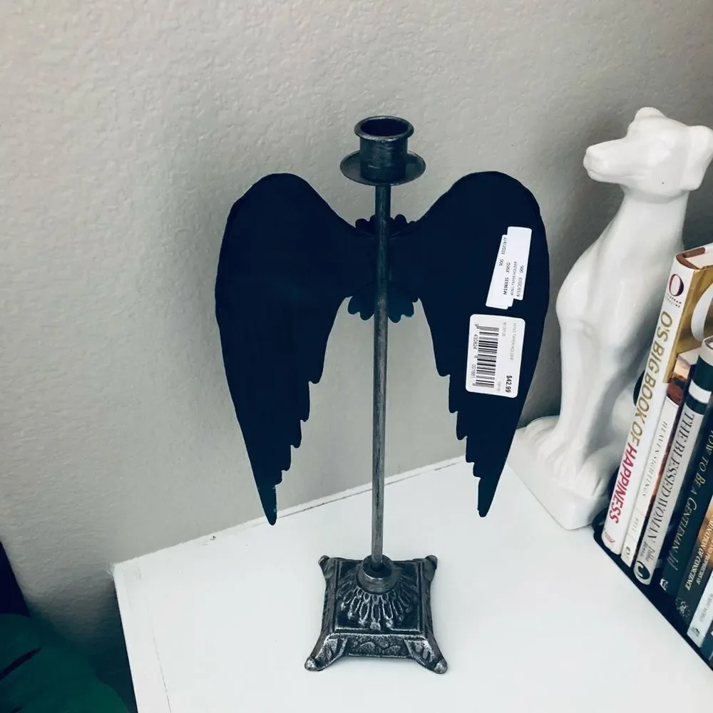 Rustic Metal Angel Wings Candlestick Candle Holder Decor